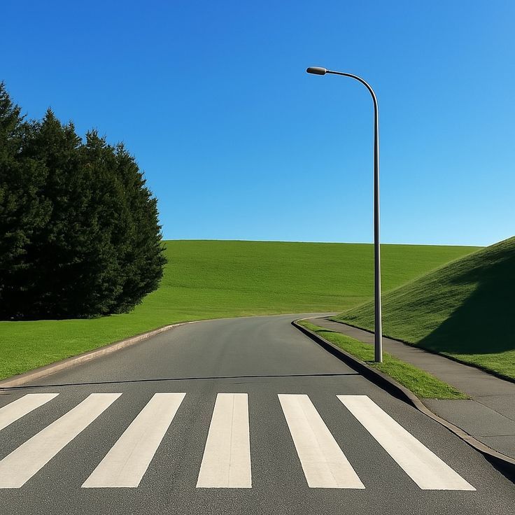 Estrada vazia com uma curva numa planície com morro